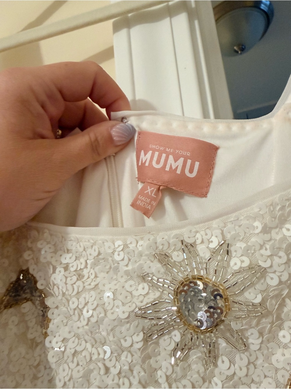 Show Me Your MuMu Let’s Go Mini Dress - White Celestial Sequins - Picture 4 of 5